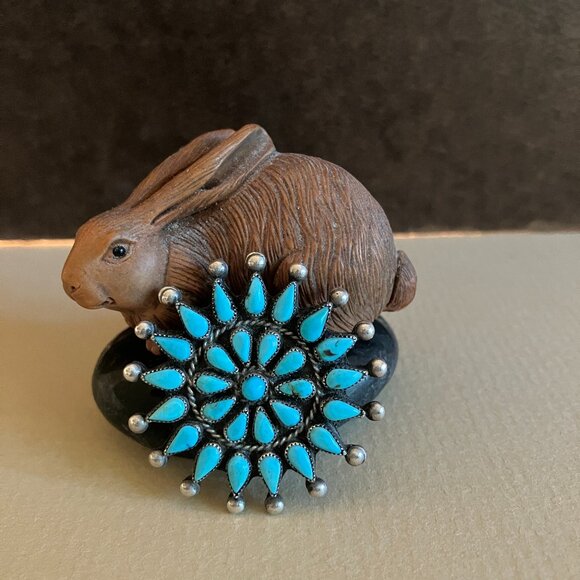 Vintage Southwestern Native American Zuni Turquoise Cluster Brooch - Picture 1 of 6